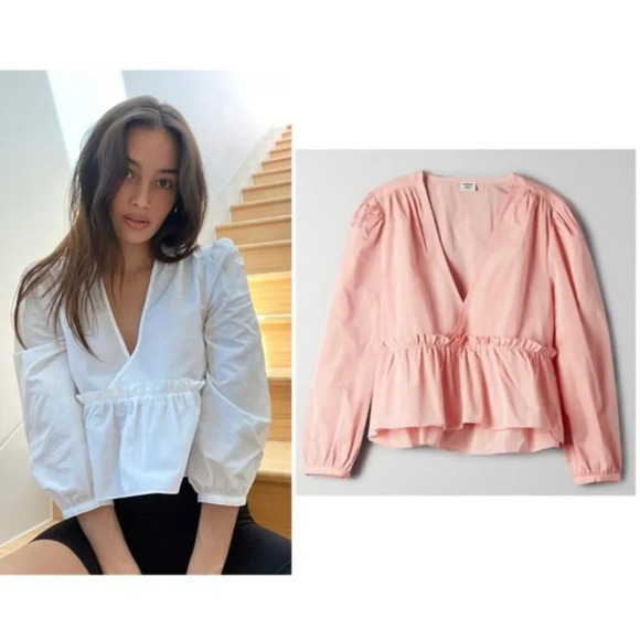 Aritzia Sunday Best Babydoll Ruffle Jinx Peplum Blouse Light Pink Rose Sz Small - Picture 1 of 7